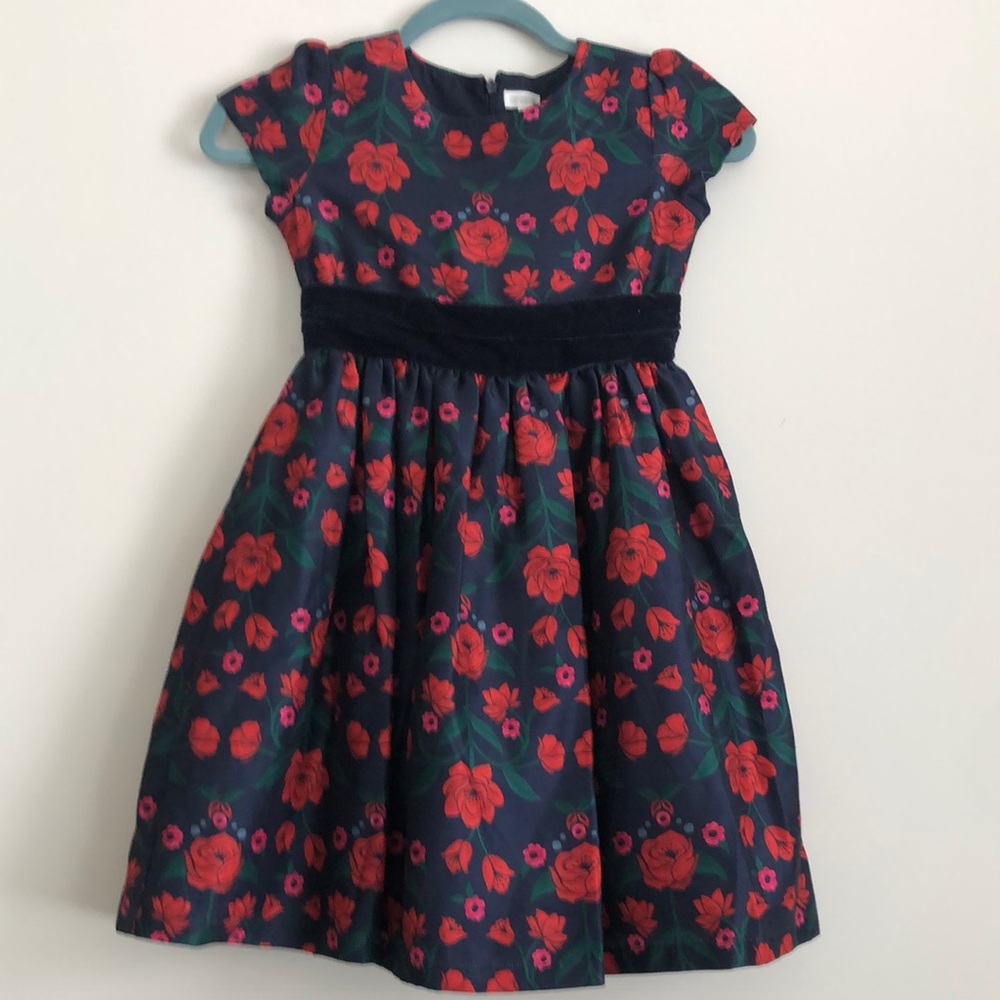 Gymboree girls navy elegant floral satin dress size 7